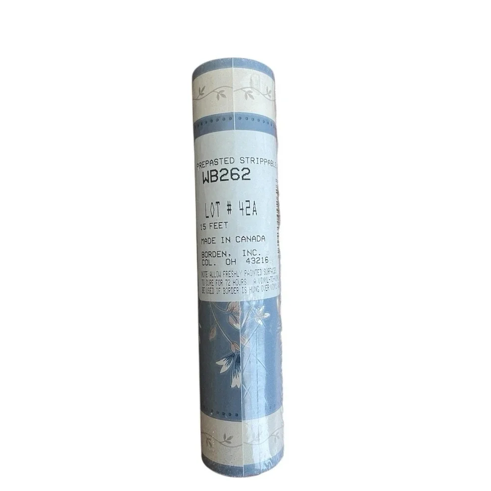 VTG Wallpaper Border Floral Cottage Core Blue White‎ Sunworthy 1 Roll 15 Feet